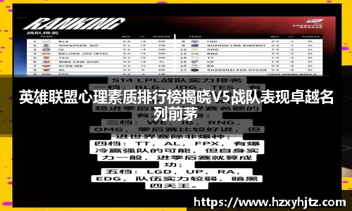 英雄联盟心理素质排行榜揭晓V5战队表现卓越名列前茅